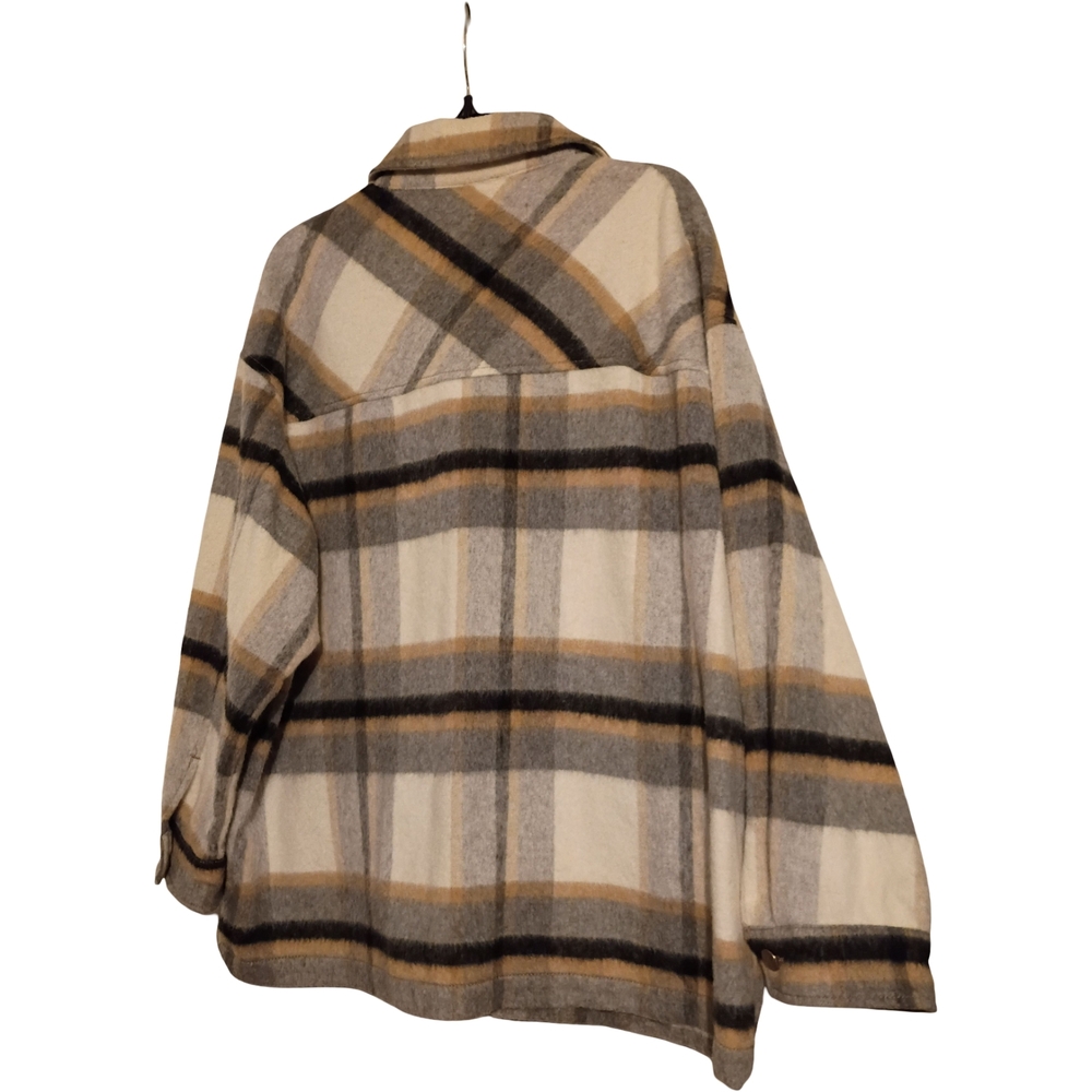 Zara Plaid Shacket in Cream, Gray & Brown Tones - Picture 4 of 10